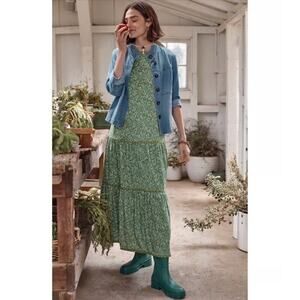 J. Jill Floral Print Green Maxi Dress - Size Small petite - Peasant, Bohemian